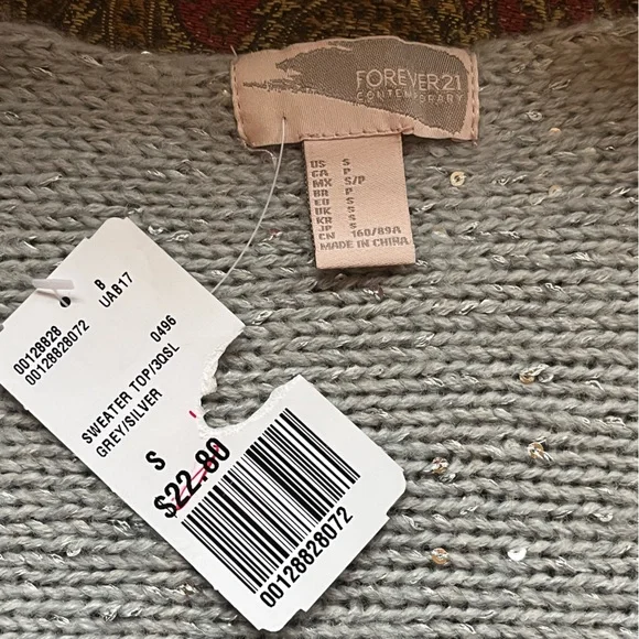 NWT Forever 21 Sequin Crew-Neck Long Sleeve Sweater, Silver Gray | S - Picture 14 of 14